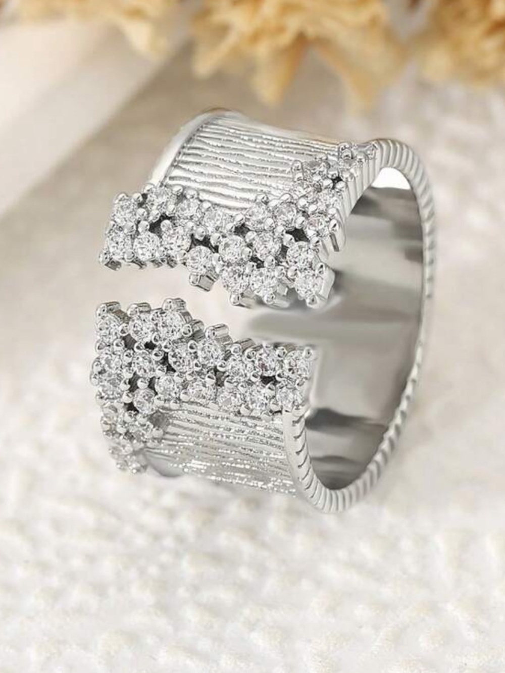 Silver Pave Cascade Open Cuff Ring - Picture 3 of 4